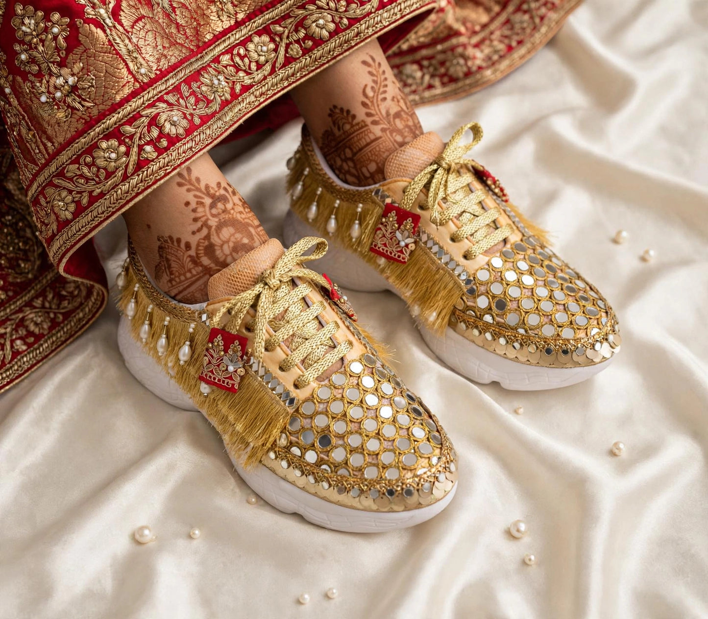 FUNKY N TRENDY gold mirror sneakers for brides /bridesmaids / sneakers for bridesmaids/ handcrafted sneakers/ mirror sneakers / bridal sneakers / bridesmaid sneakers/ gold sneakers / mirror shoes
