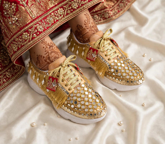 FUNKY N TRENDY gold mirror sneakers for brides /bridesmaids / sneakers for bridesmaids/ handcrafted sneakers/ mirror sneakers / bridal sneakers / bridesmaid sneakers/ gold sneakers / mirror shoes