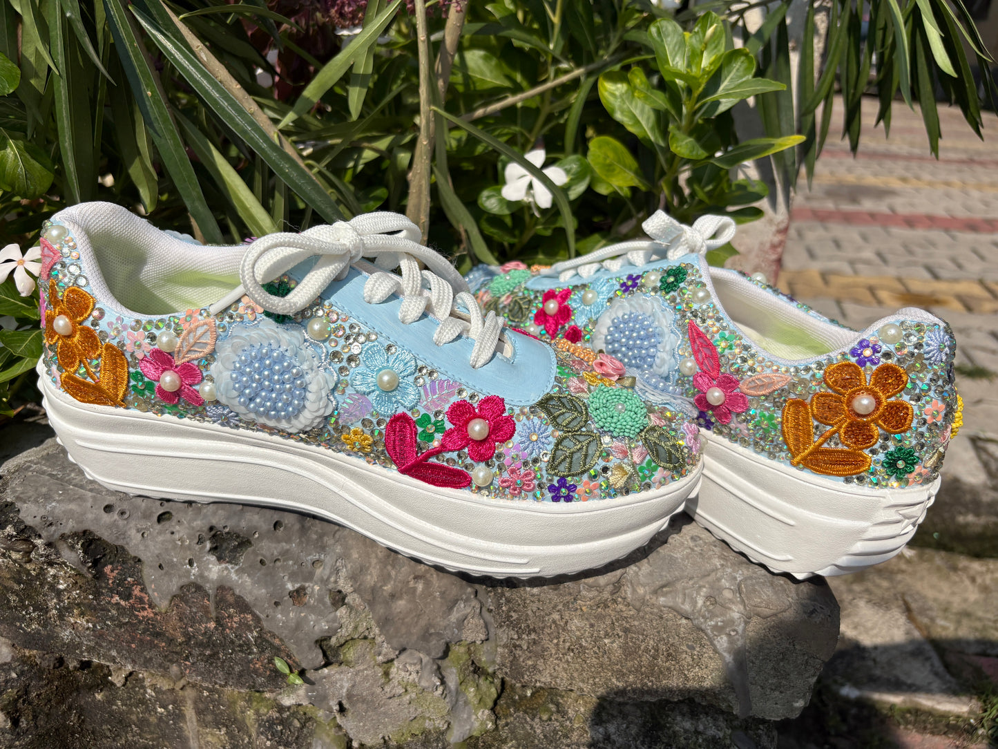 FUNKY N TRENDY Blue Garden  sneakers - best for mahendi , sangeet carnival