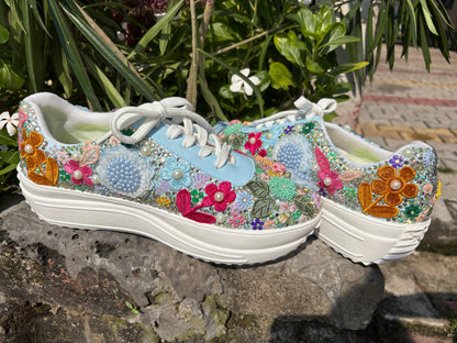 FUNKY N TRENDY Blue Garden  sneakers - best for mahendi , sangeet carnival