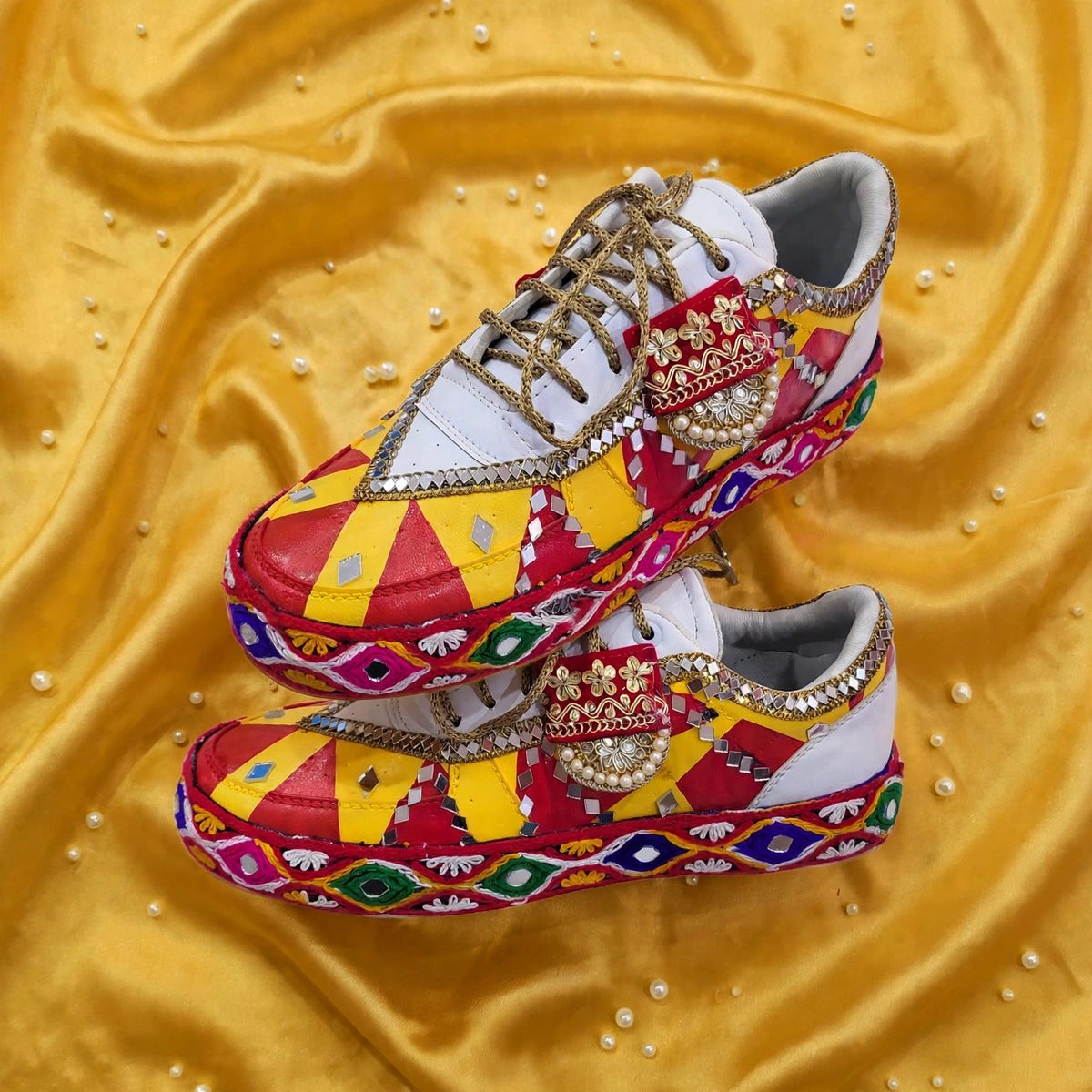 Handcrafted Navratri Garba Sneakers | Mirror-Work Bandhani Sneakers for Women