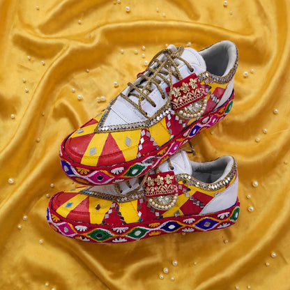Handcrafted Navratri Garba Sneakers | Mirror-Work Bandhani Sneakers for Women