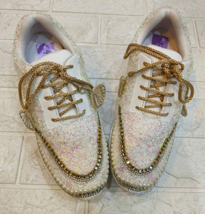 Funky N Trendy white hand work sneakers / bridal sneakers/ sneaker for bride / white sneakers/ pearl sneakers for bride/ bridesmaid sneakers / pearls sneakers