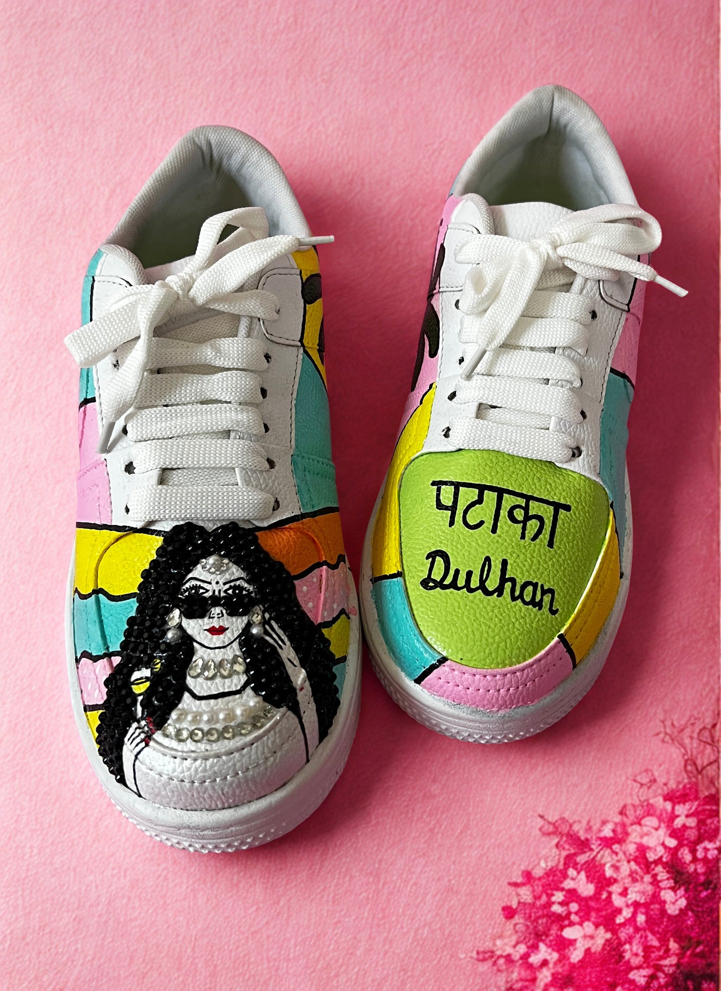 Funky N Trendy hand painted with water resistant colors, rhinestone work bridal sneakers/ bridesmaid sneaker / colorful sneakers/ carnival sneakers / pastel sneakers/ quirky sneakers
