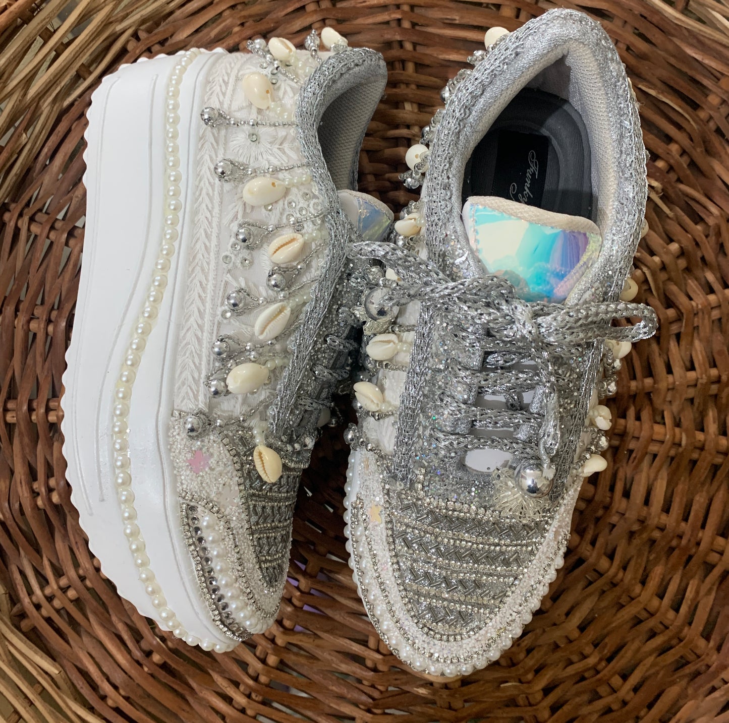 FUNKY N TRENDY silver sneakers for brides / silver sneakers for bridesmaids/ silver sneakers / bridal sneakers / bridesmaid sneakers/ silver hand work sneakers