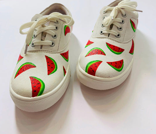 Funky N Trendy hand painted water resistant watermelon theme casual shoes