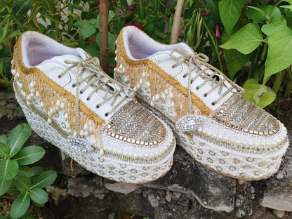 FUNKY N TRENDY Gold silver combination bridal sneakers - wedge sneakers heeled sneakers