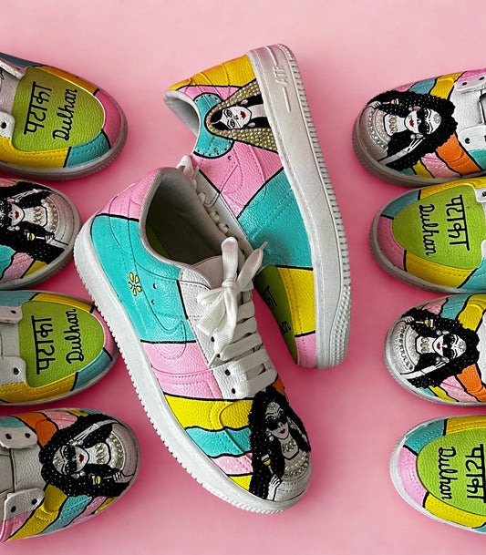Funky N Trendy hand painted with water resistant colors, rhinestone work bridal sneakers/ bridesmaid sneaker / colorful sneakers/ carnival sneakers / pastel sneakers/ quirky sneakers