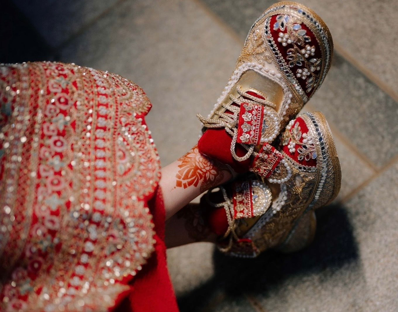 FUNKY N TRENDY red and gold bridal sneakers / bridesmaid sneakers/ golden sneakers / gold sneakers / red shoes / red bridal sneakers / embroidered shoes / embroidered sneakers