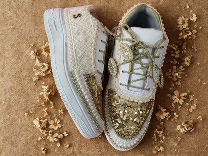 Funky N Trendy Ivory Bead Bridal Sneakers – Luxe Comfort for Brides