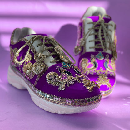Funky N Trendy Purple
“Peacock Heritage Bridal Sneakers – Embroidered Magic”