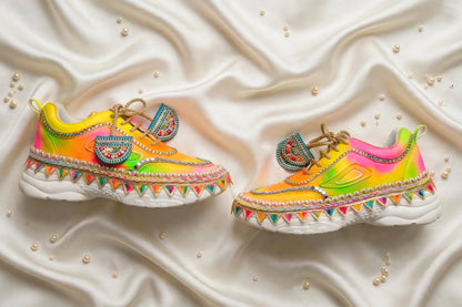 FUNKY N TREND “Handcrafted Ombre effect Mirror Sneakers – Garba Special”