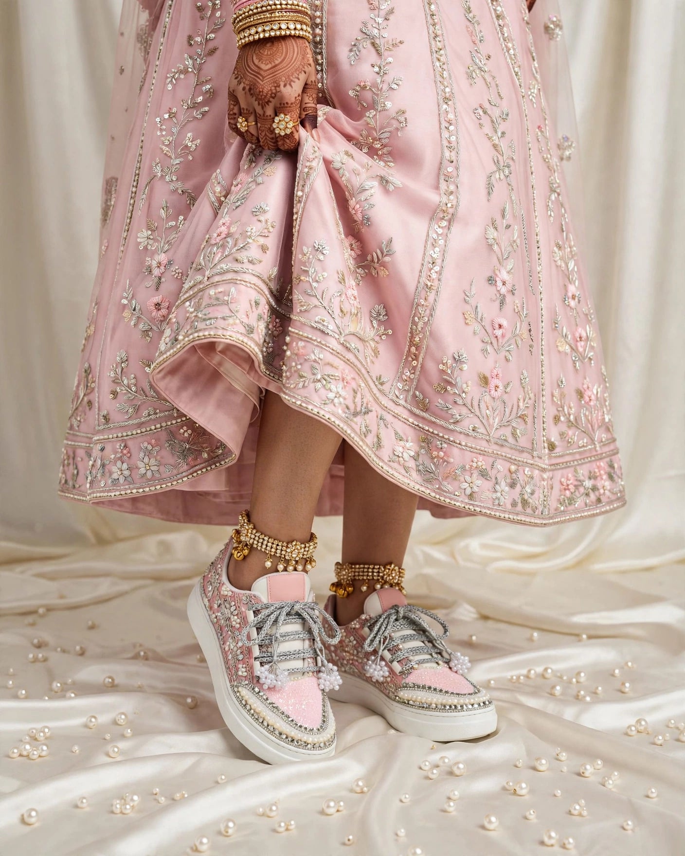 Gulabi Noor – Pink Pearl Bridal Sneakers | Bridal Sneakers India