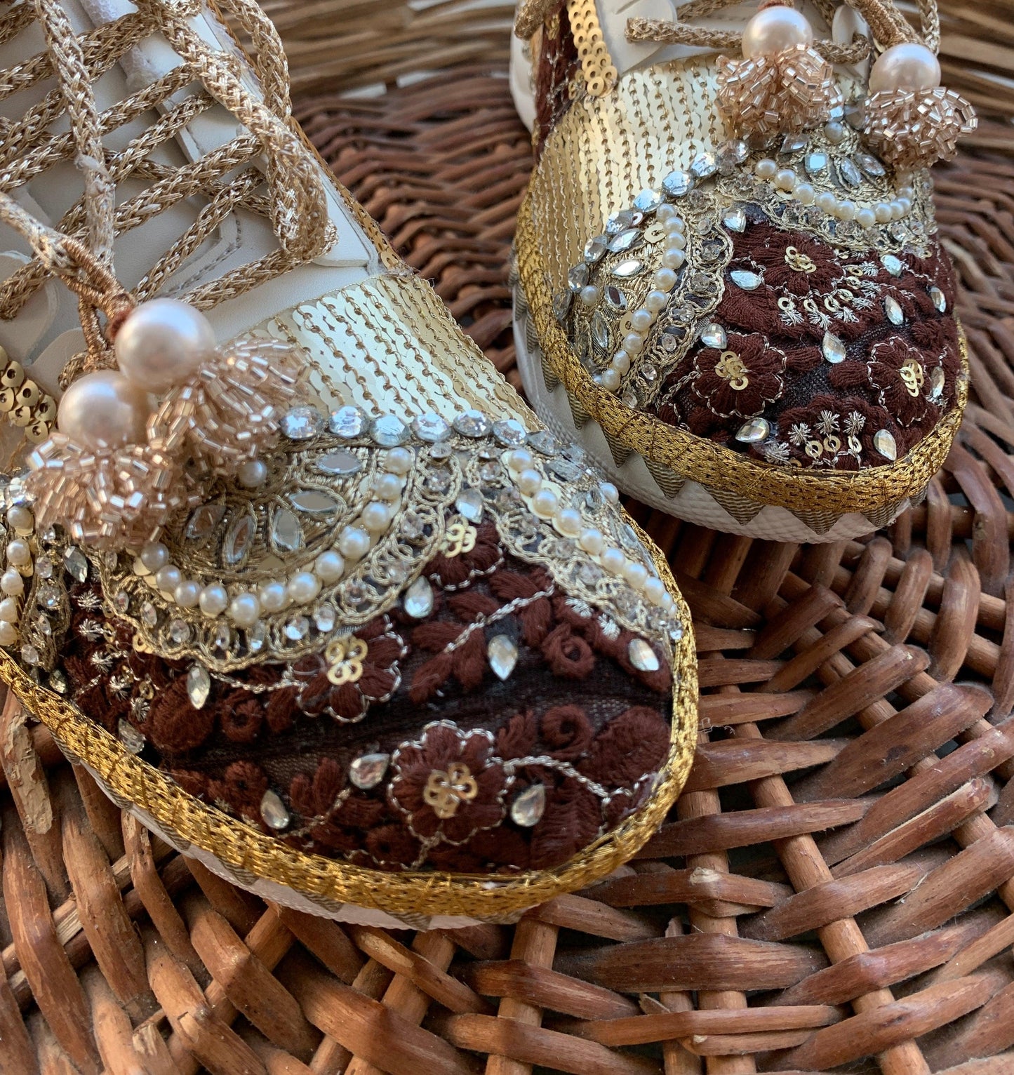 FUNKY N TRENDY brown and gold bridal sneakers / bridesmaid sneakers / bridal sneakers / bride sneakers / handcrafted shoes / custom sneakers
