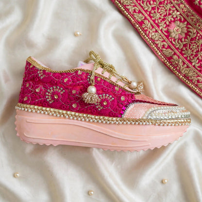 Rani Pink Royal - Embroidered Bridal Sneakers | Funky N Trendy