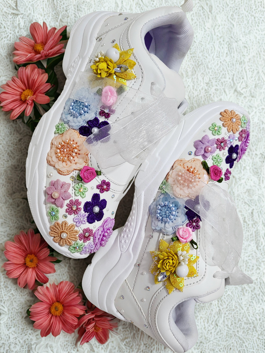 FUNKY N TRENDY multi colored floral theme bridal sneakers / bridesmaid sneakers/floral  sneakers / multi color sneakers / versatile sneakers / haldi mehendi sneakers