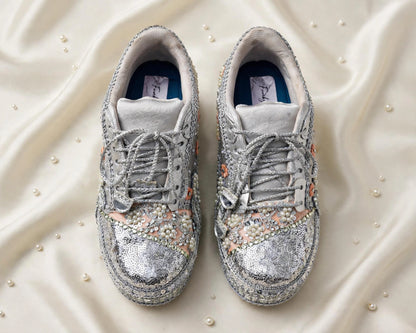 FUNKY N TRENDY Silver Mirror sequine work sneakers - wedge sneakers heeled sneakers/ silver sneakers