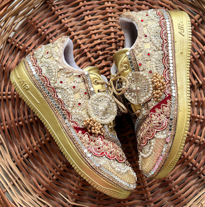 Funky N Trendy Maroon & Gold embroidery work bridal sneakers/ bridesmaid sneaker / golden sneakers/ Maroon sneakers / gold shoes