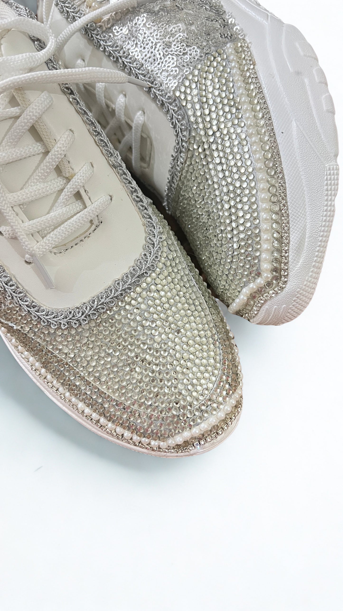 FUNKY N TRENDY rhinestone work bridal sneakers / bridesmaid sneakers/ silver sneakers / silver shoes/ rhinestone sneakers mirror shoes/ bride shoes/ embroidered shoes