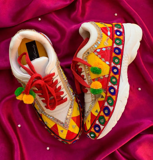 FUNKY N TREND “Handcrafted Kutch Mirror Sneakers – Garba Special”