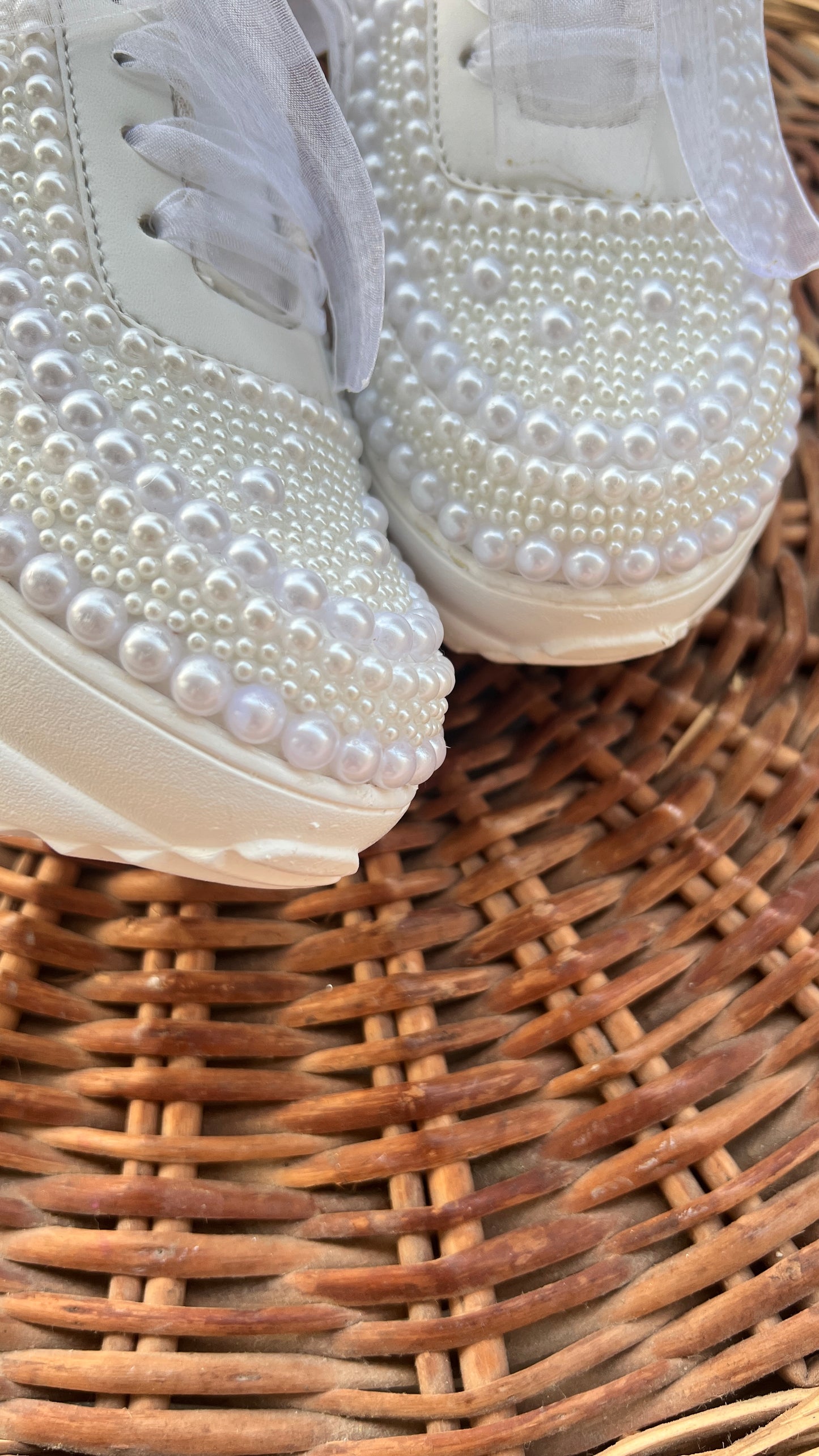 Funky N Trendy white pearl hand work sneakers / bridal sneakers/ sneaker for bride / white sneakers/ pearl sneakers for bride/ bridesmaid sneakers / pearls sneakers