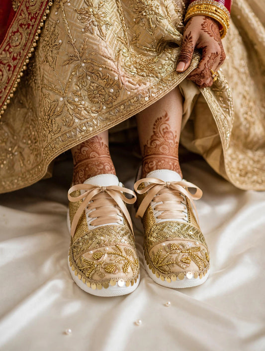 FUNKY N TRENDY handcrafted golden sequine work bridal sneakers / bridesmaid sneakers/ gold sneakers / sequine work sneakers / embroidery sneakers for bride / bridal sneakers