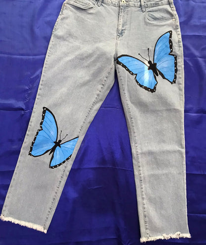 Funky N Trendy hand painted butterfly theme denim jeans for women