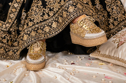 Golden Pearl Bridal Sneakers for Bride | Comfortable Wedding Shoes India | Funky N Trendy