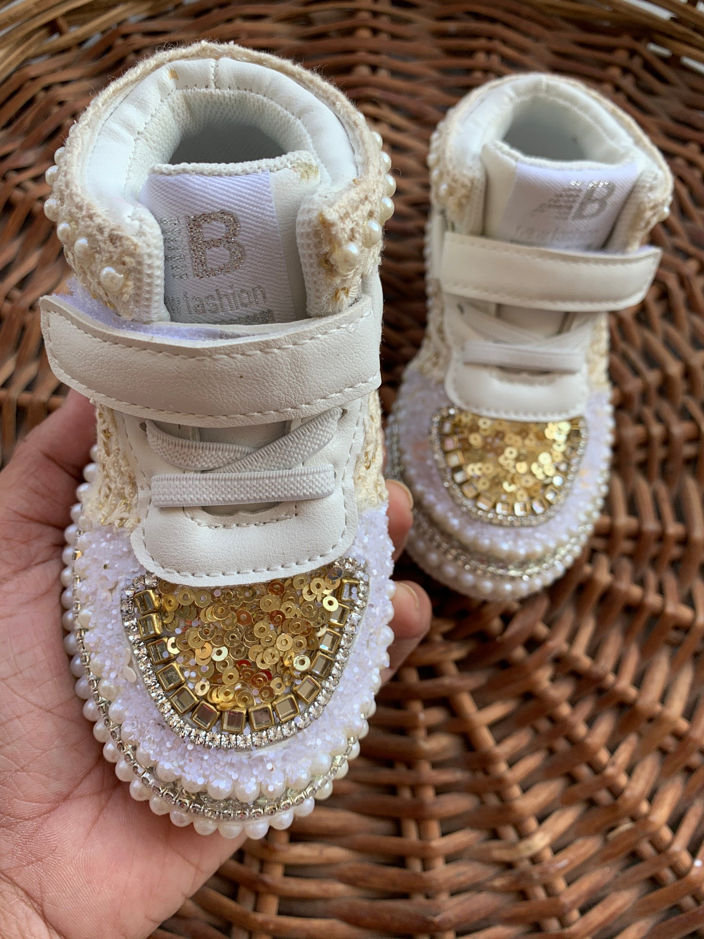 Funky N Trendy ivory gold sneakers with rhinestone detailing/kids sneakers/ gold shoes kids shoes/ golden sneakers golden shoes for kids/handmade