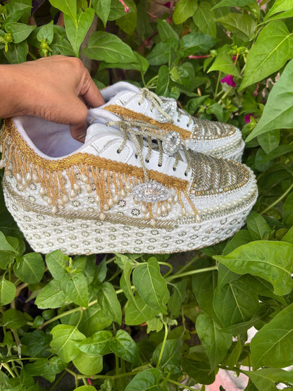 FUNKY N TRENDY Gold silver combination bridal sneakers - wedge sneakers heeled sneakers
