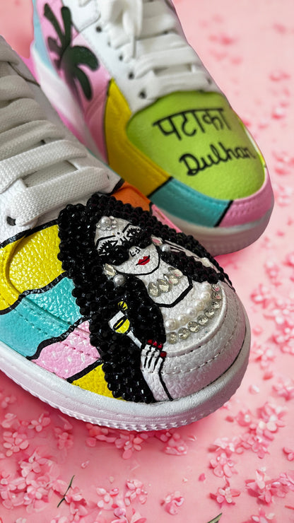 Funky N Trendy hand painted with water resistant colors, rhinestone work bridal sneakers/ bridesmaid sneaker / colorful sneakers/ carnival sneakers / pastel sneakers/ quirky sneakers