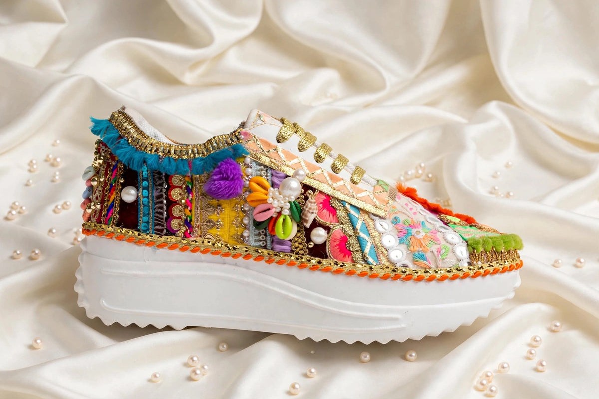 Rang Raas - Boho Banjara Embroidered Platform Sneakers | Best for Haldi, Mehendi, Garba & Navratri