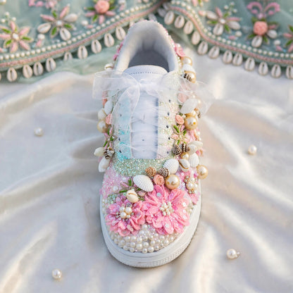 Mermaid Beach Bridal Sneakers - Shell Pearl Wedding Sneakers | Funky N Trendy| Pink & Blue Sneakers