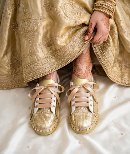 FUNKY N TRENDY handcrafted golden sequine work bridal sneakers / bridesmaid sneakers/ gold sneakers / golden sneakers / sequine work sneakers
