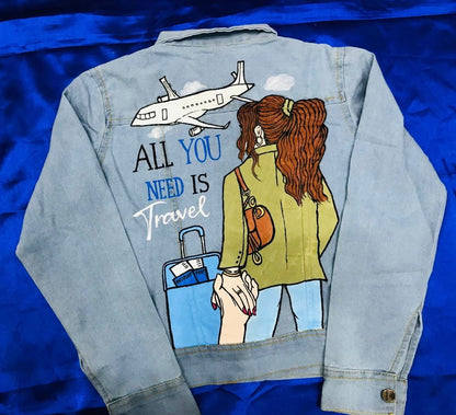 Funky N Trendy hand painted wanderlust theme denim jacket for women