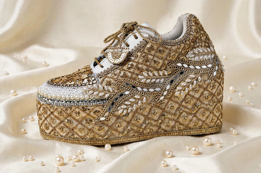 FUNKY N TRENDY Gold bridal sneakers - wedge sneakers heeled sneakers/ golden sneakers