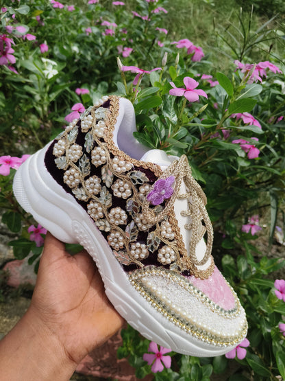 “Flower blossom Mauve Bridal Sneakers – Floral Embroidery” / Purple sneakers /lavender sneakers/lilac sneakers
