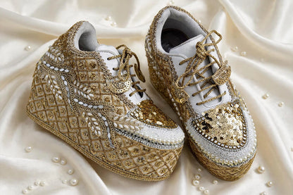 FUNKY N TRENDY Gold bridal sneakers - wedge sneakers heeled sneakers/ golden sneakers