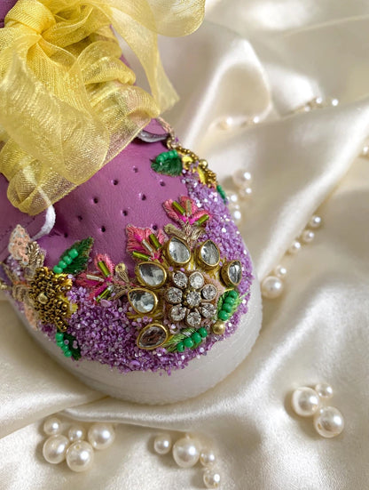 Funky N Trendy purple pink embroidery sneakers/kids sneakers/ embroidery shoes / kids shoes/ purple sneakers / purple shoes for kids/handmade sneakers for kids