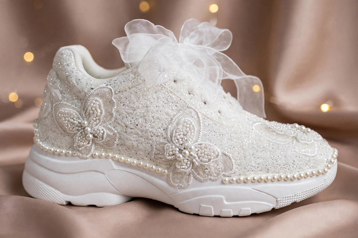 Celeste - Butterfly Pearl Bridal Sneakers with Organza Bow