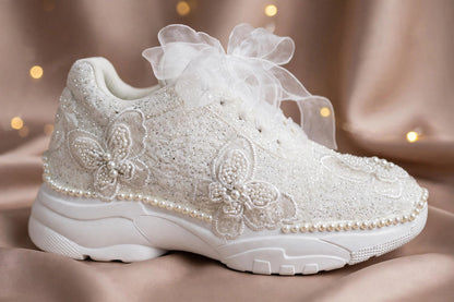 Celeste - Butterfly Pearl Bridal Sneakers with Organza Bow
