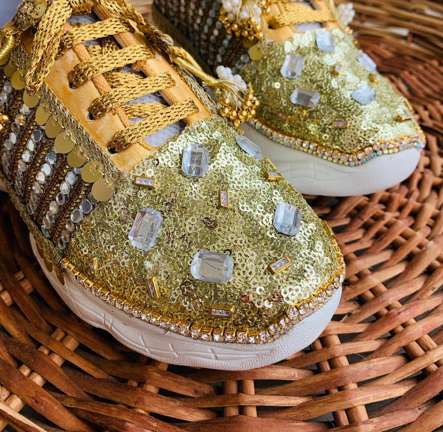 FUNKY N TRENDY gold mirror sneakers with for brides /bridesmaids / sneakers for bridesmaids/ handcrafted sneakers/ mirror sneakers / bridal sneakers / bridesmaid sneakers/ gold sneakers / mirror shoes
