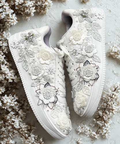 Funky N Trendy white gray
“Floral garden Bridal Sneakers/ bridesmaid sneakers – Embroidered Magic”
