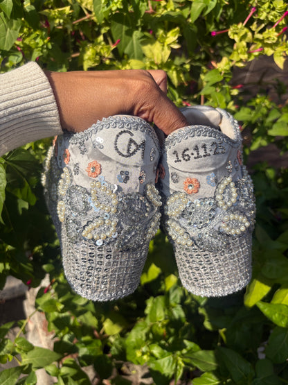 FUNKY N TRENDY Silver Mirror sequine work sneakers - wedge sneakers heeled sneakers/ silver sneakers