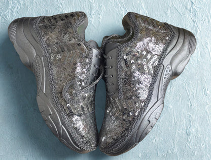 FUNKY N TRENDY hand work silver bridal sneakers / bridesmaid sneakers/ silver sneakers / silver shoes/ sequines sneakers/ sequine shoes/ bride shoes/ hand work sneakers