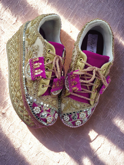 FUNKY N TRENDY Rani pink bridal sneakers - wedge sneakers heeled sneakers
