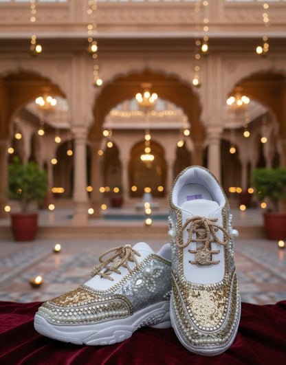 FUNKY N TRENDY dual tone bridal sneakers / Silver sneakers / gold sneakers