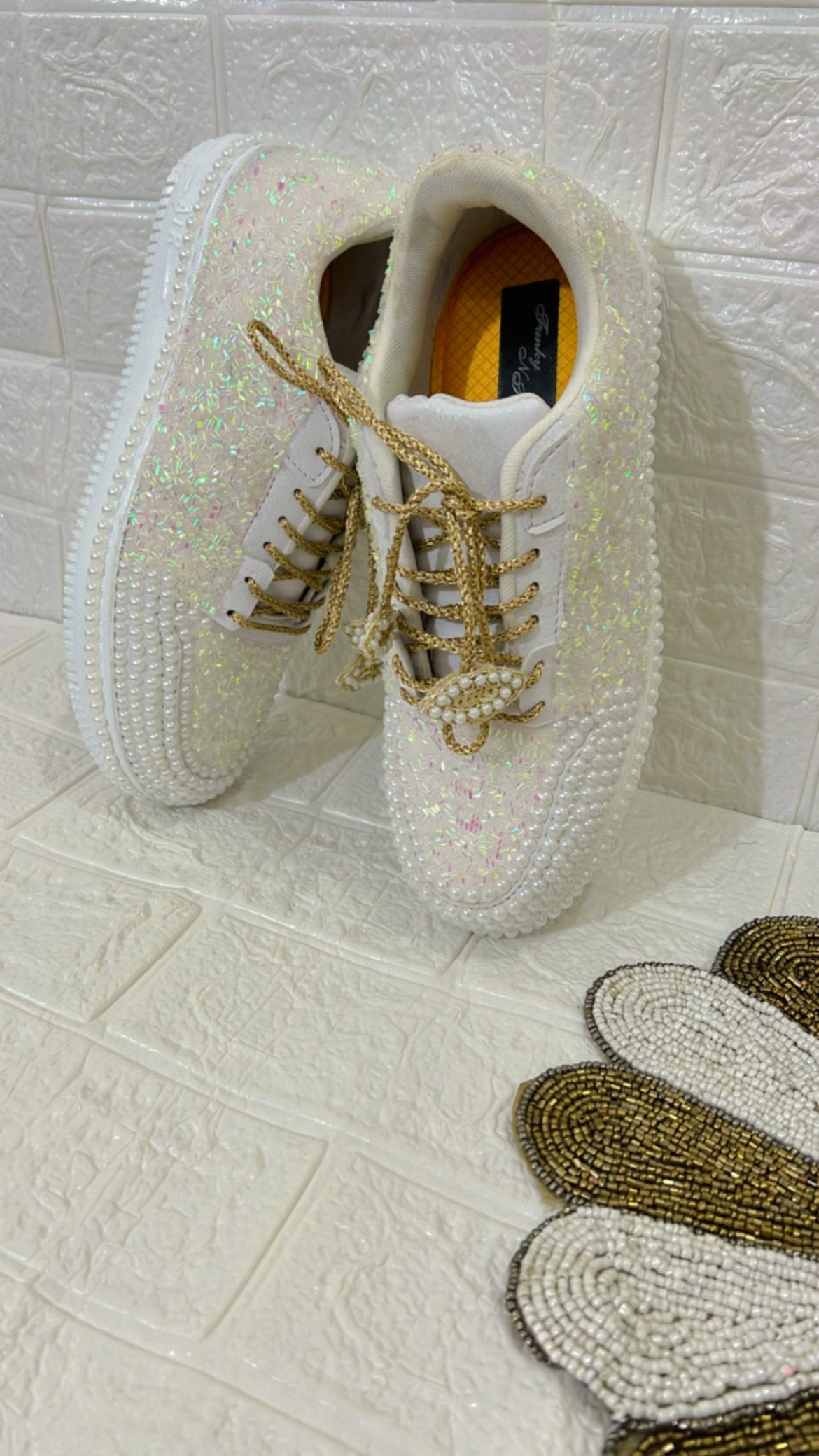 FUNKY N TRENDY ivory white golden sneakers / ivory sneakers / gold sneakers / white sneakers / bridal sneakers