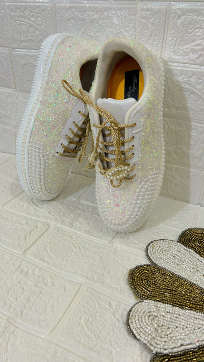 FUNKY N TRENDY ivory white golden sneakers / ivory sneakers / gold sneakers / white sneakers / bridal sneakers