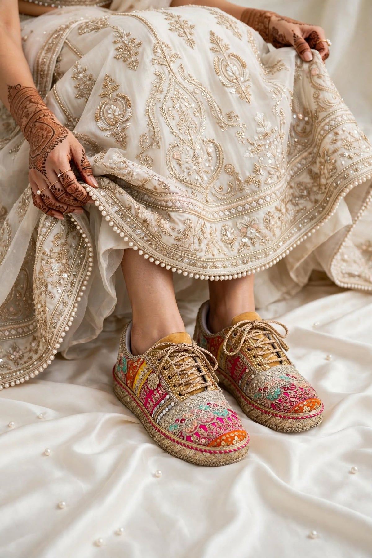 Handcrafted Mirror Work Bridal Sneakers | Indian Wedding Sneakers with Gota Patti Embroidery